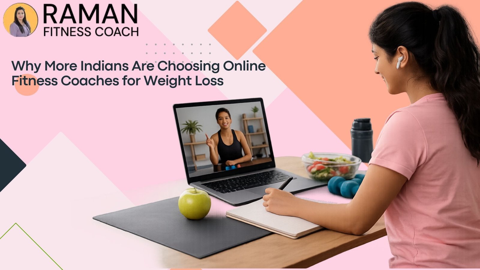 Indian woman attending an online fitness coaching session for weight loss from home